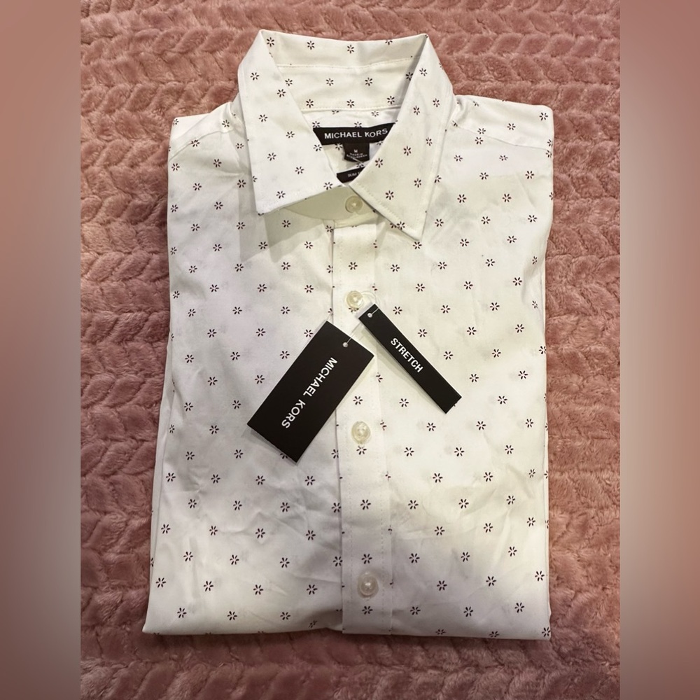 Michael Kors - WHITE/BLUE&RED MINI FLOWER PATTERN - NWT - Short Sleeve Button Up